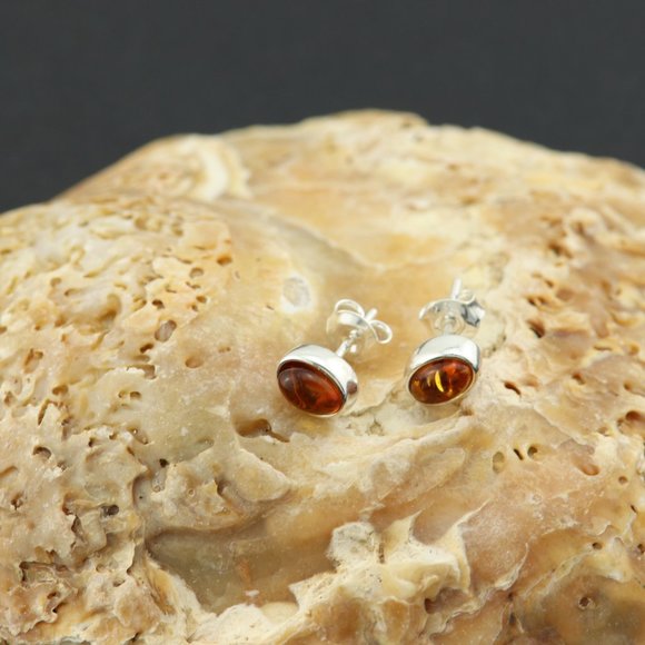 Sterling silver earrings with natural Baltic amber, amber stud earrings, studs - Picture 13 of 15